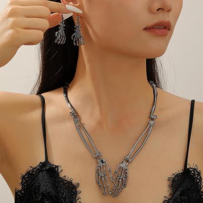 Fashion Personality Dark Style Skeleton Ghost Claw Necklace Finger Bone Earrings Set Halloween Costume Accessories