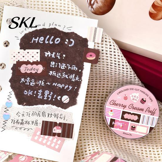 Soft Color Tape Writable Labels Washi Roll, Decorative Patterns Art Craft Smudge Proof Sticker Masking for Scrapbook, Journals, Planners, Card Making