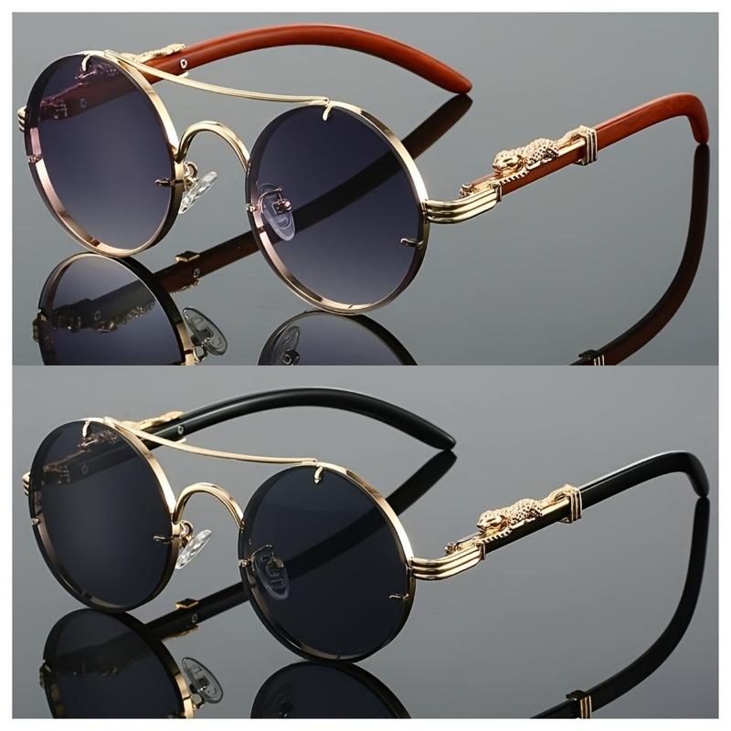 

2PCS Luxury Round Metal Frame Double Bridge Retro Glasses, Lightweight and Durable, Suitable for Both Men and Women