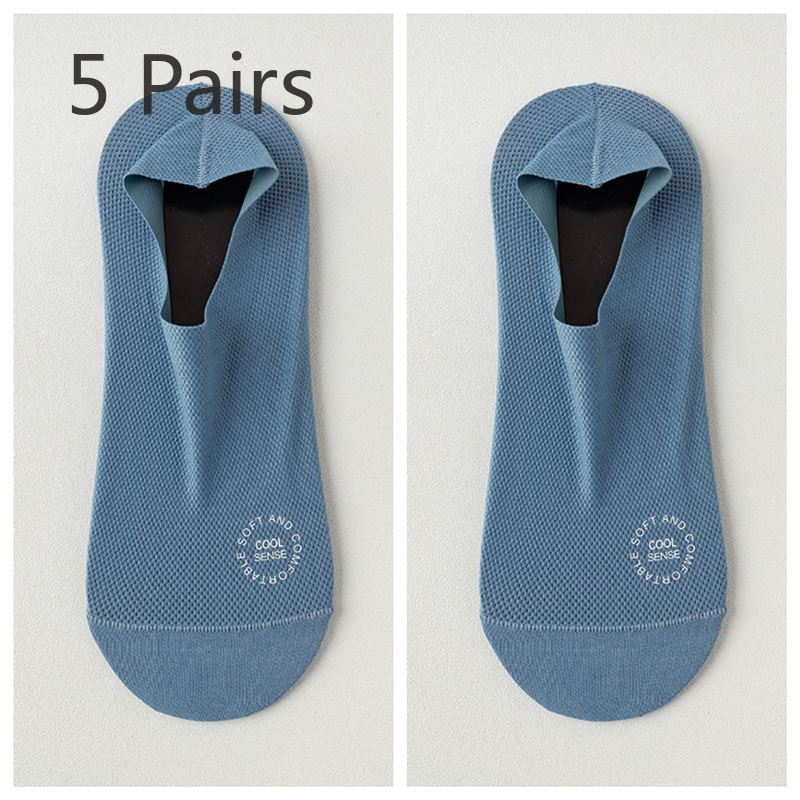 5 Pairs Men's Summer Thin Mesh Breathable Invisible Cotton Sole Sweat Absorbent Deodorant Non-slip with Boat Socks