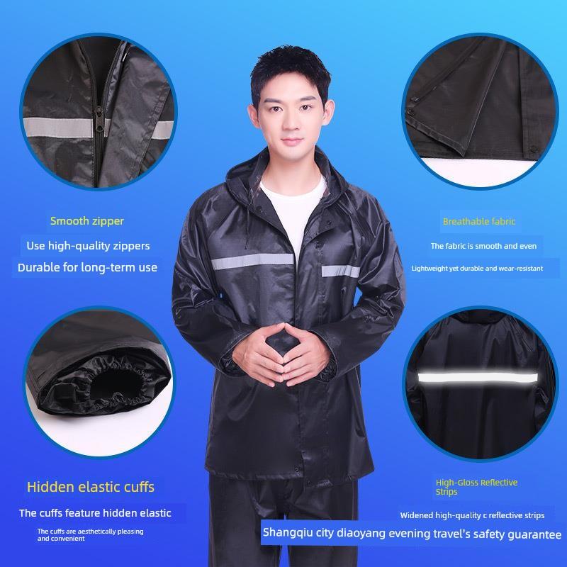 Thickened Motorcycle Raincoat Set Split Adult Reflective Raincoat Outdoor Riding Split Double-Layer Raincoat Rain Pants