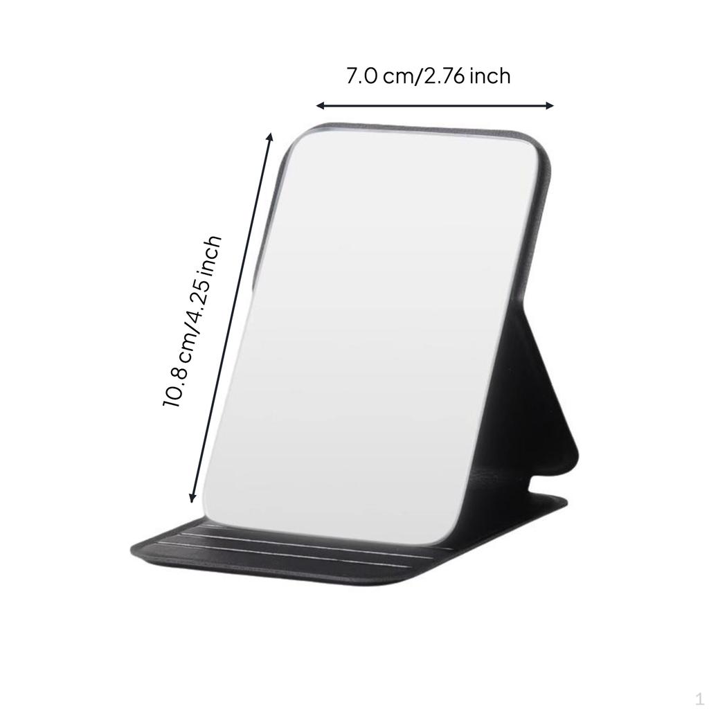Portable folding cosmetic mirror, handheld desktop stand, travel size for men, dorm, office Black