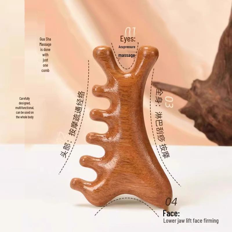 4-in-1 Sandalwood Comb: Head, Face, Eye, Scalp Massage & Gua Sha Therapy