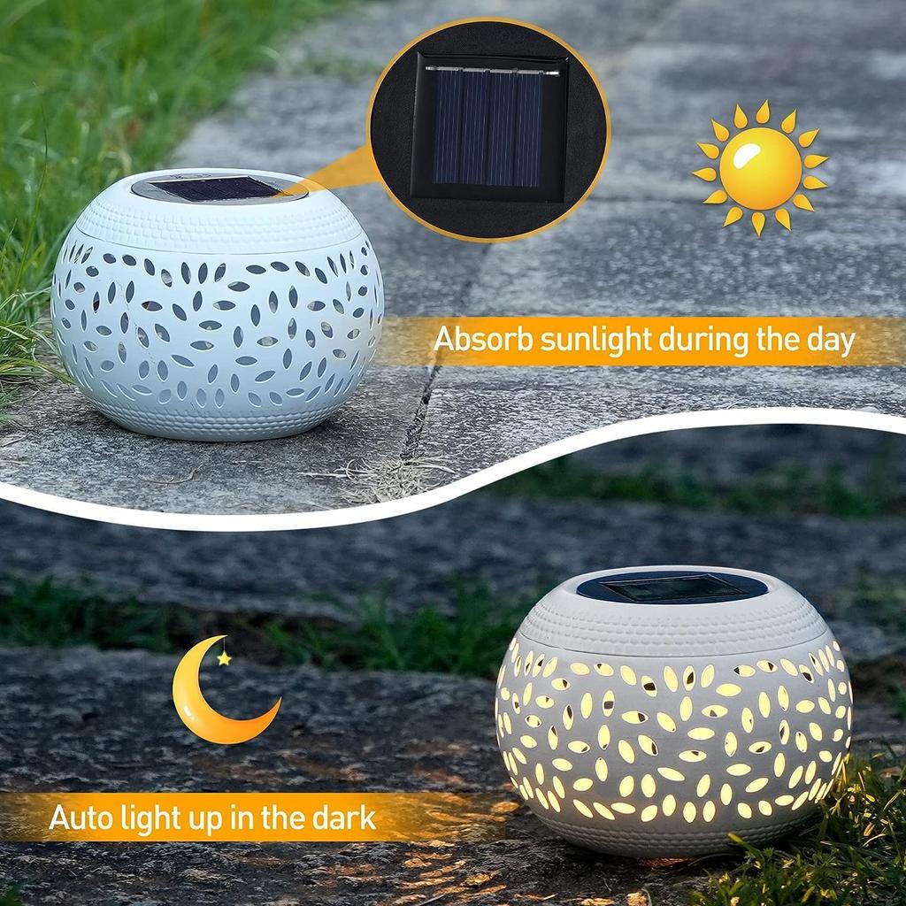 Solar Table Lanterns Outdoor Waterproof - LED Lamp White Metal Table Lights -Solar Powered Decorative Lantern for Desk Patio