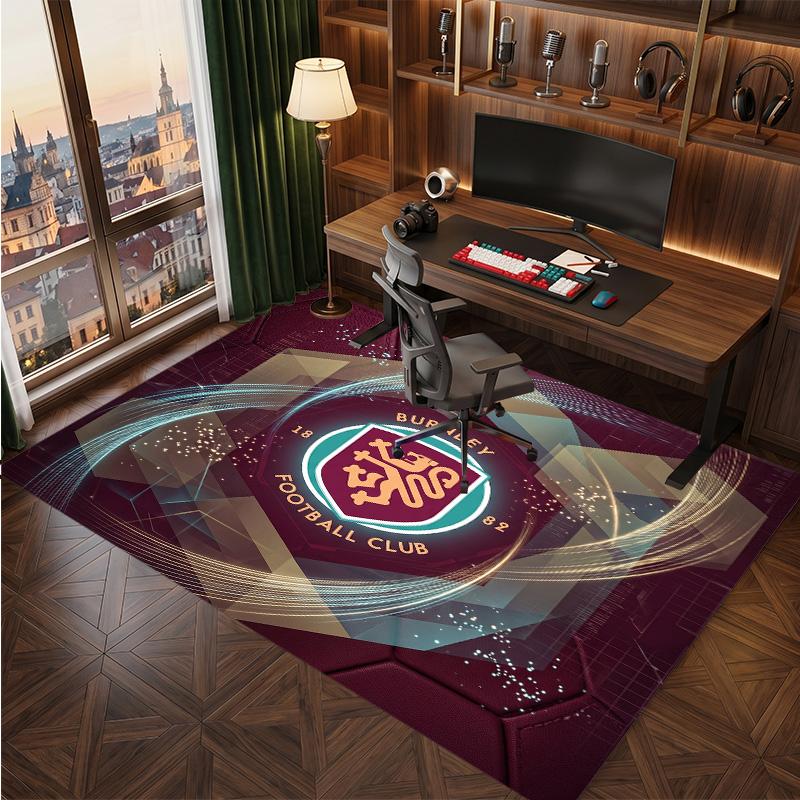 Burnley Football Print Crystal Velvet Rug, Comfortable Water Absorbent Non Slip Indoor Floor Carpet