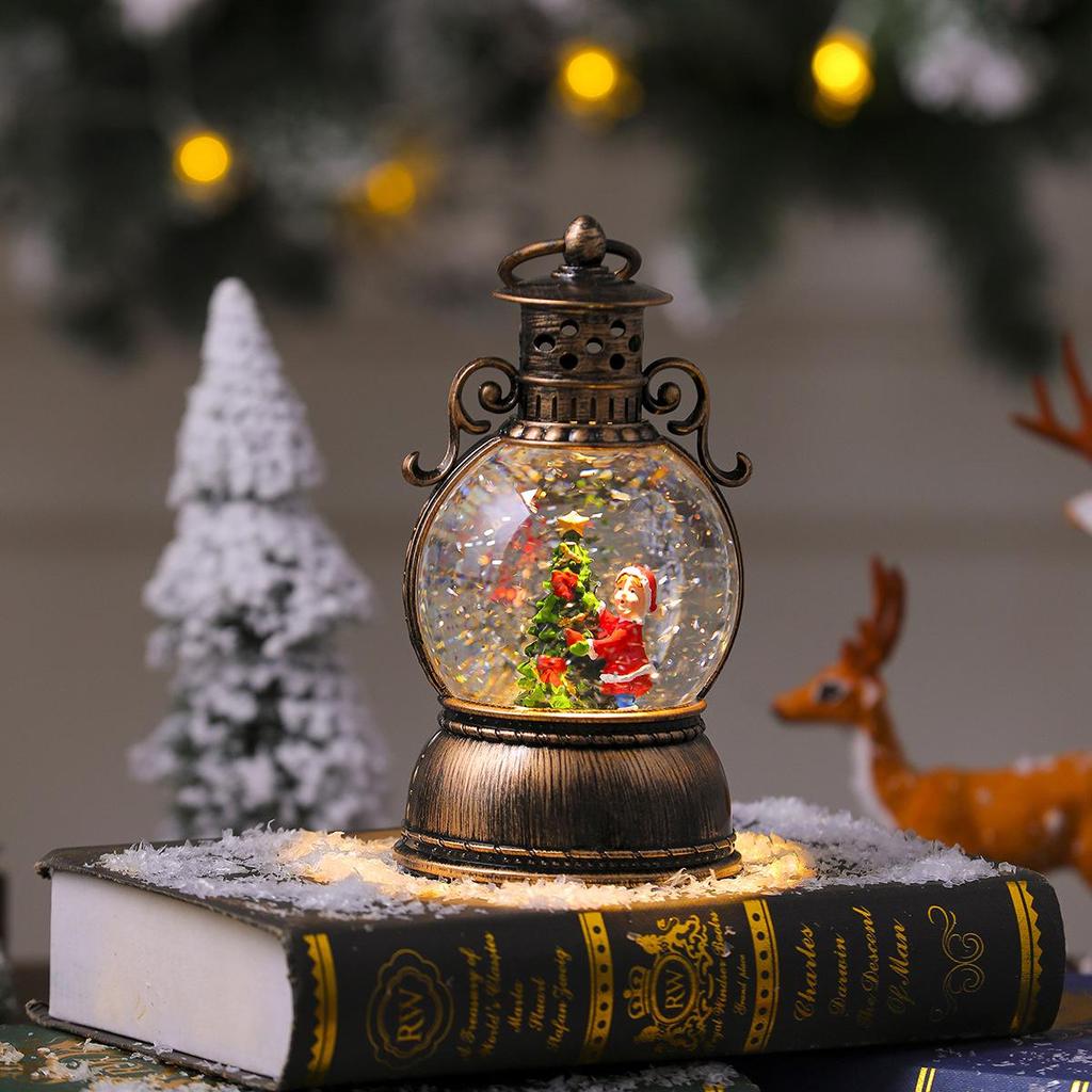 USB Concert Snow Globe Christmas Ornament - Luminous Resin Lantern with Golden Horse