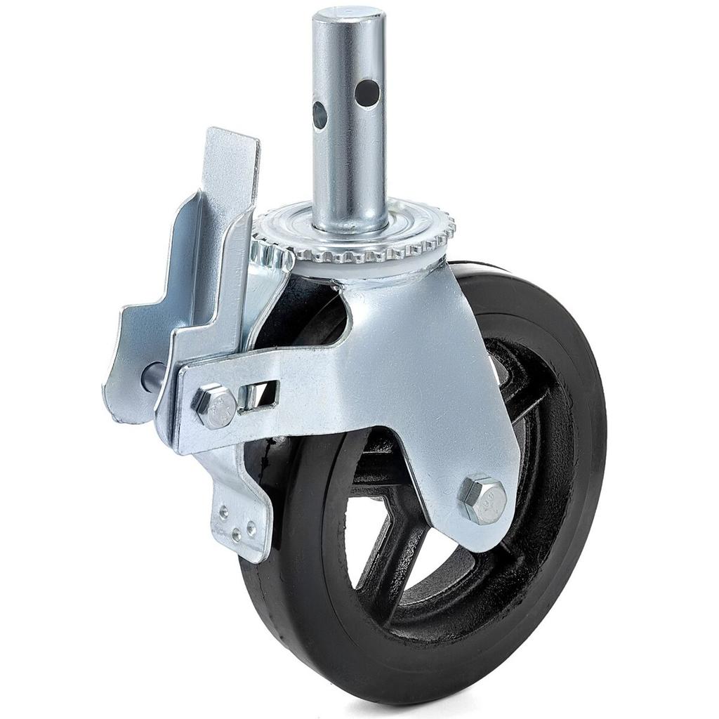 4 Pack 8" X 2" Heavy Duty Scaffolding Rubber Swivel Caster With Dual Locking 1100LBS Capacity Per Wheel