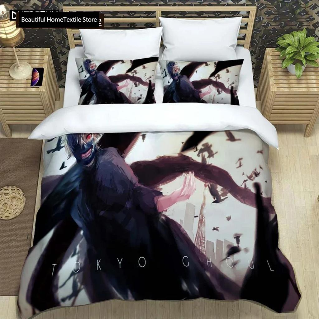 Japanische Mode Anime Digitaldruck Polyester Bettwäscheset für Jungen und Mädchen, Jugendbettwäscheset, Geschenk für Paare