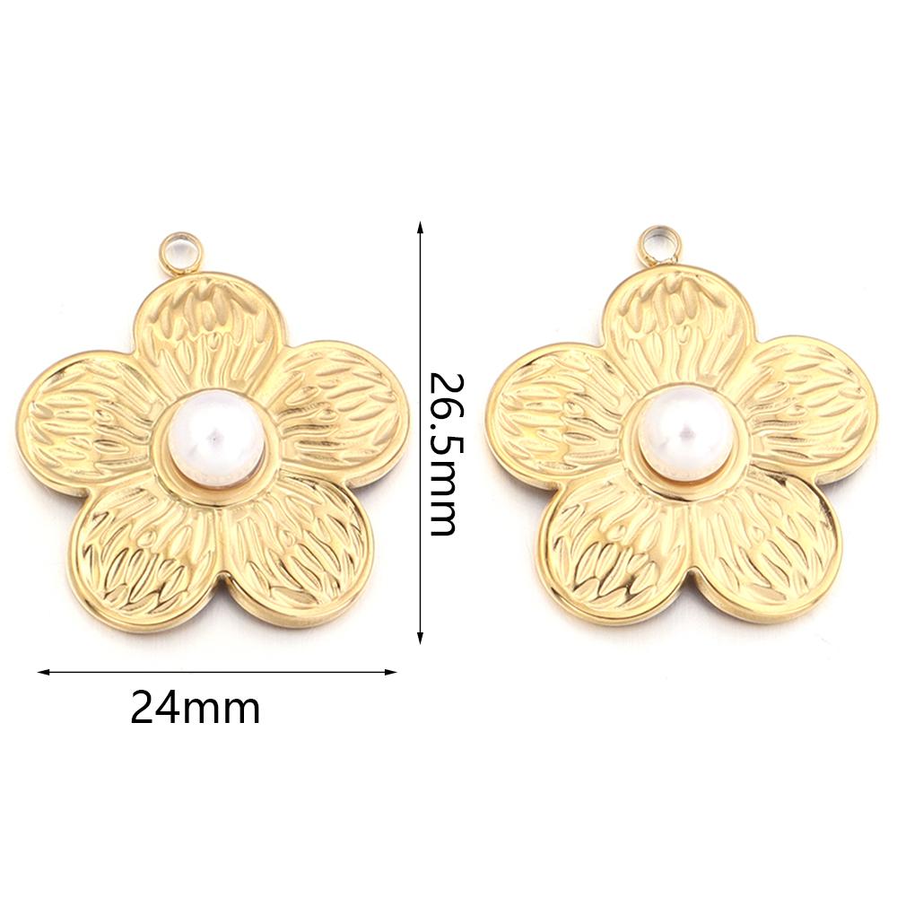 2Pcs Stainless Steel Pearl Flower Enamel Charms Exquisite Gold Color Pendant DIY Necklace Earrings Wedding Party Jewelry Finding