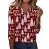 Women's Fashion Casual Christmas Print V-Neck Button Three-Quarter Sleeve T-Shirt Top