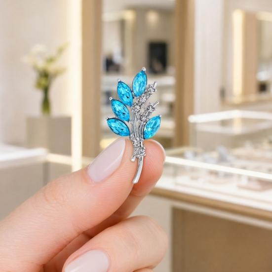 Brooch Pin for Women, Marquise Shape Olive Branch Design Brooch with Rhinestones, Metal Base Lapel Pin for Suits Coats Scarves
