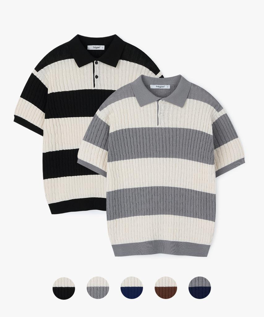 POLYGRAM Preppy Striped Collared Short Sleeve Knit - 5 Colors