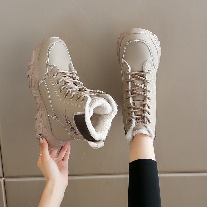 Plush Women's Snow Boots Fashion High-top Cotton Shoes Ladies Waterproof Warm Outdoor Walking Shoes Anti-slip Boots