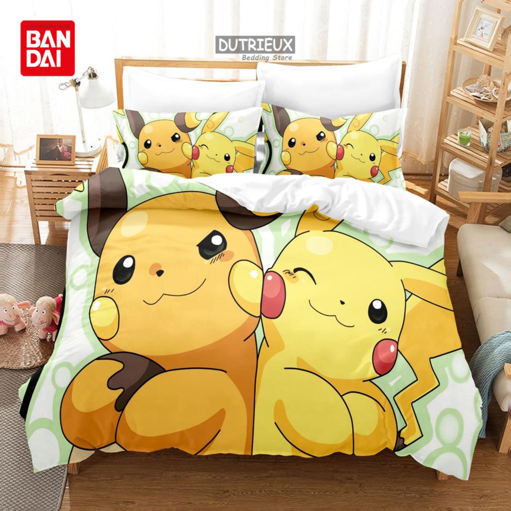 3D Pokemon Bedding Set Pikachu Duvet Cover Quilt Cover Pillowcase Double Queen King Size Kids Bedroom Home Textile