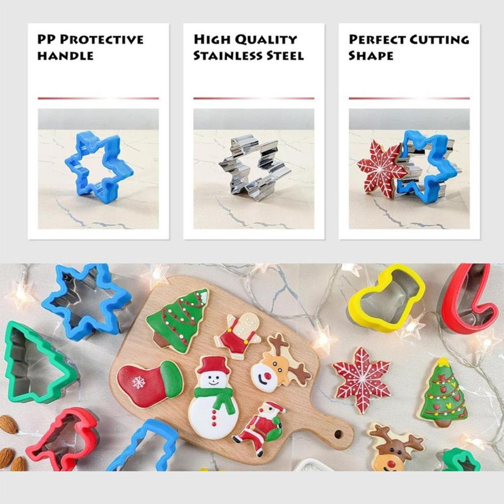 Cookie Cutter Set 8 Pieces Kitchen Dessert Mold Stainless Steel Snowflake Tree Gingerbread Deer Santa Claus Bread Cutter For