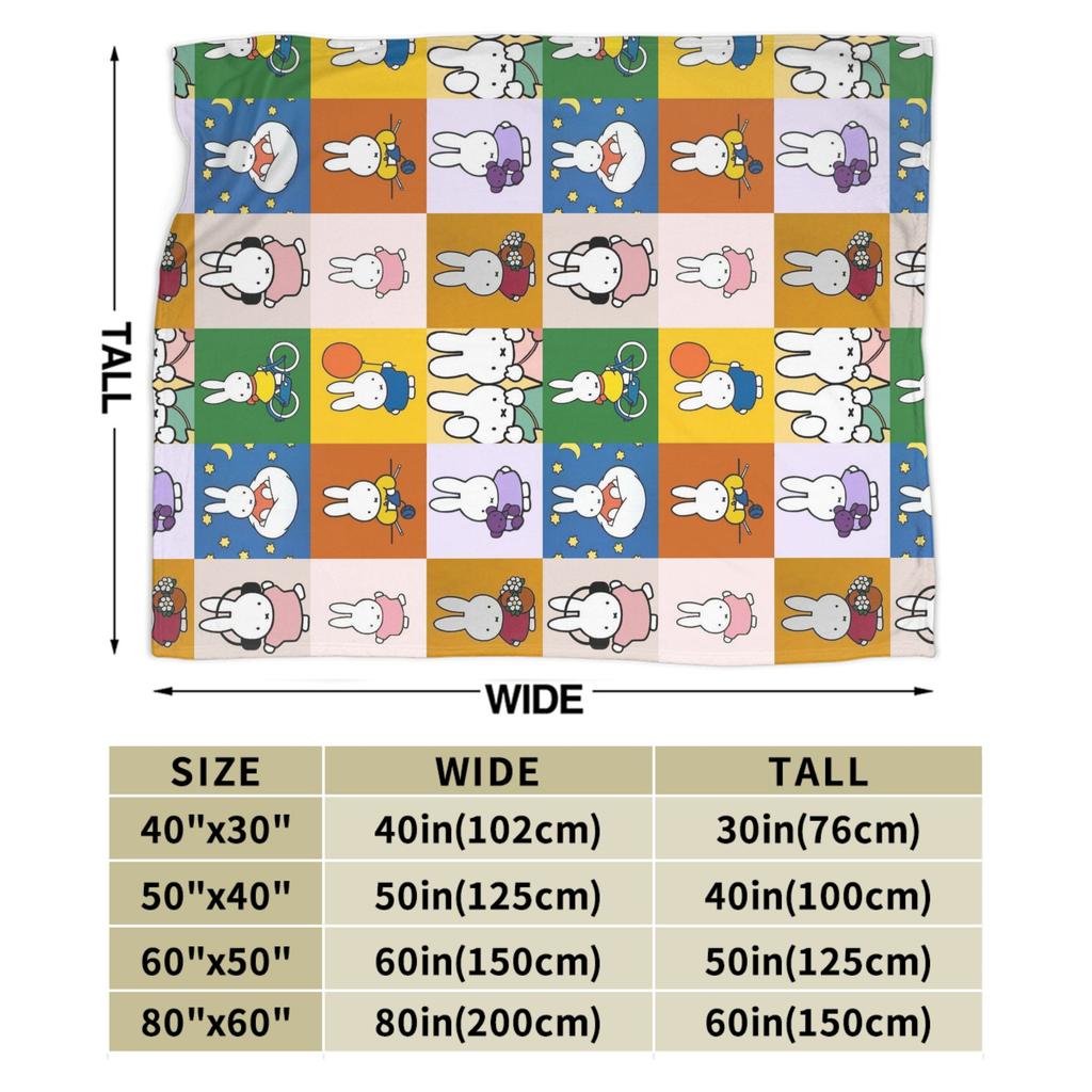 M-Miffys Cute Rabbit Print Blanket For Men Women Ultra Soft  Throw Blankets for Living Room 50x60 Inches Multi-size