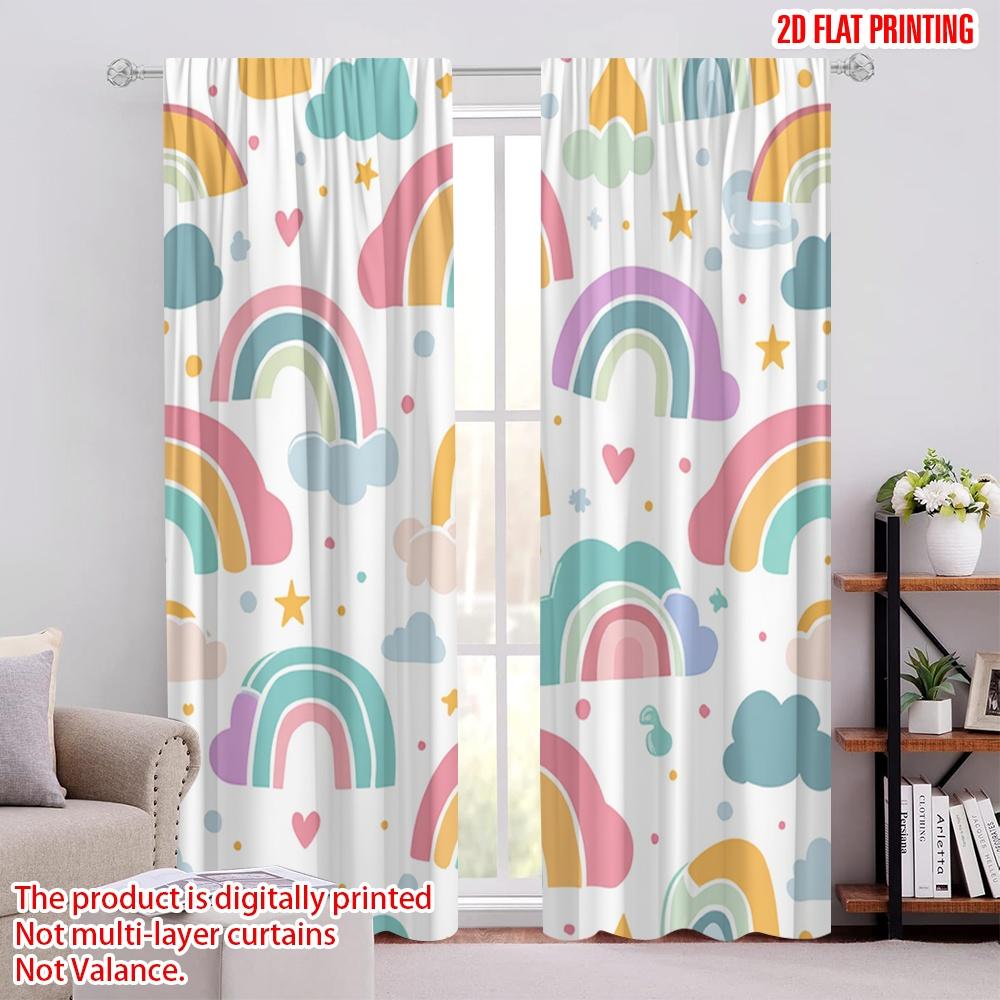 

2D flat printing 2pcs Curtain Cute rainbow cloud stars Digital Printed Polyester Drapes Holiday Decorations Perfect for Holiday 52.50 × 116.00 cm 2 pcs