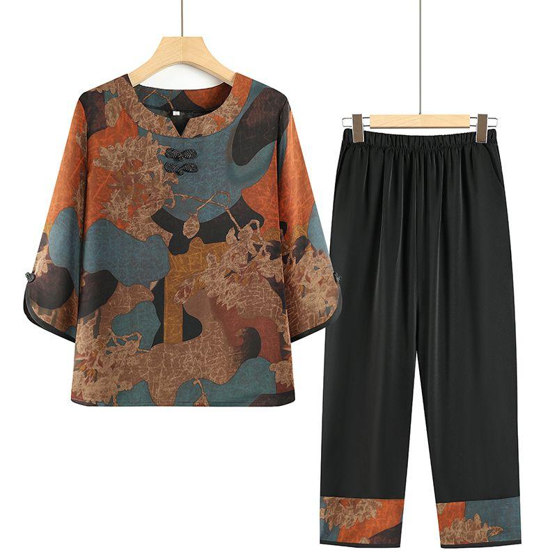 Grandma Summer Clothes Two Piece Set Comfortable Top and Pants for Elderly Women Fashion Outfit