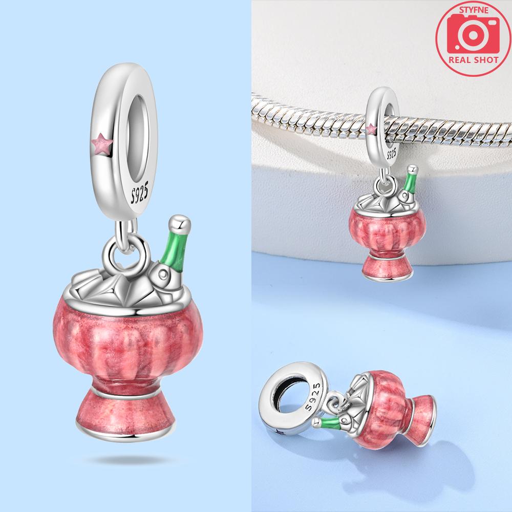 Exquisite Pendants Woman Original Charms Cute Pink Crown Perfume Bottle Bag Beads Fit Copper Bracelet Jewelry Fine Gift Diy