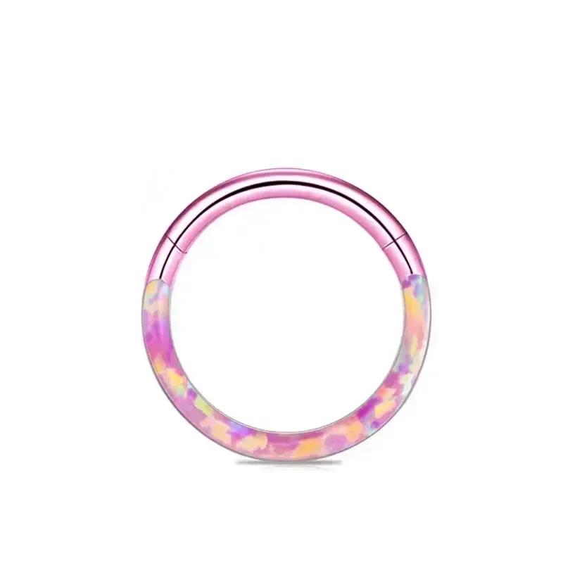 G23 Titanium Septum Piercing Nose Ring Opal Hinged Segment Clicker Ear Cartilage Earring Helix Lip Piercing Anodized Jewelry