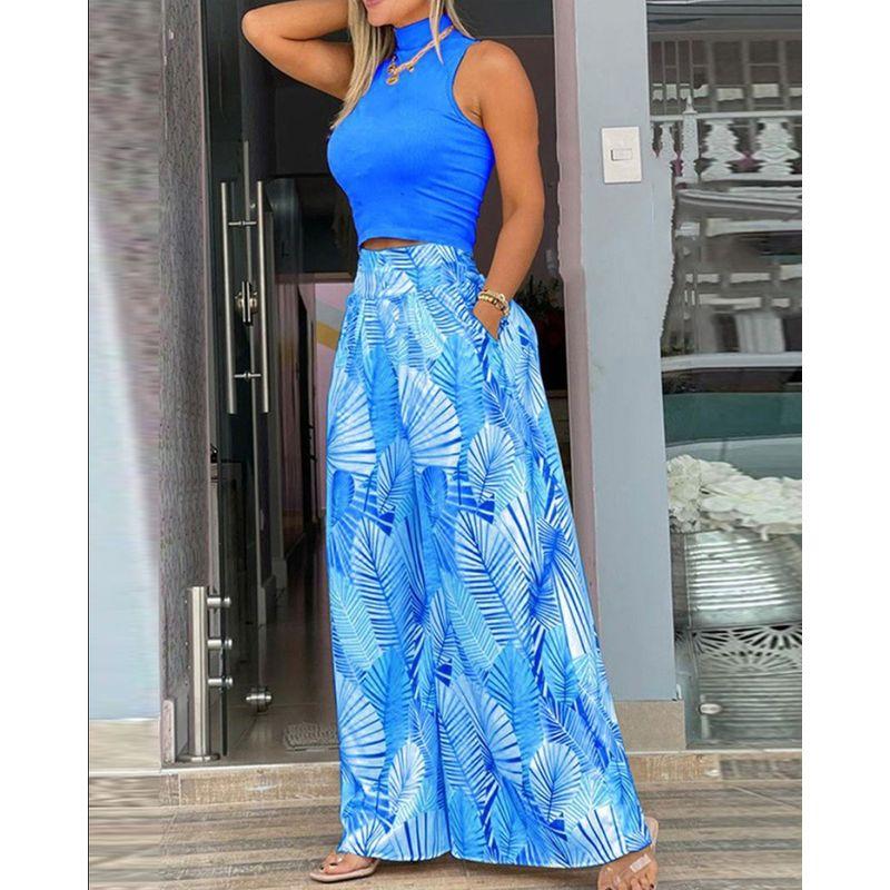 

Spring/Summer Temperament Commute Sleeveless Printed Fashion Suit Sleeveless Printed Fashion Suit Blue Print XL