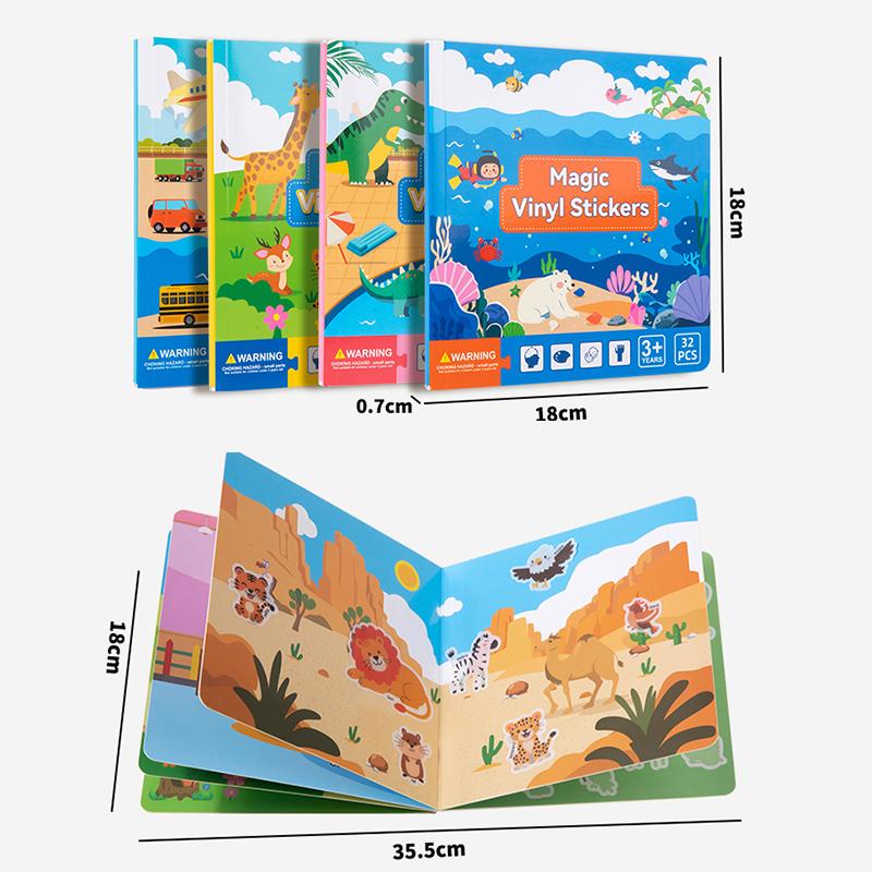 Reusable Cartoon Animal Scene Stickers for Kids DIY Hand-on Puzzle Learning Cognition Puzzle Book Educational Toy Gift for Child