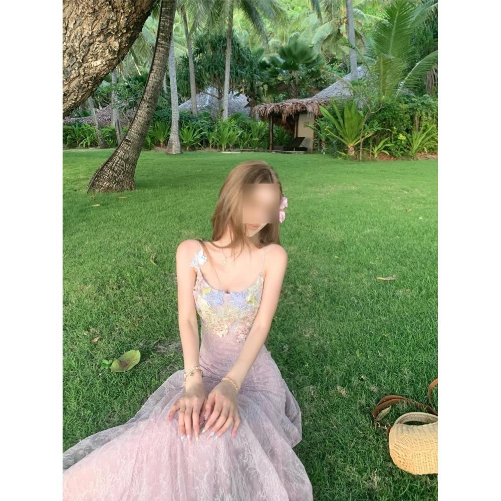 

Французское платье-комбинация из чинного кружева, детское дизайнерское платье, приталенное по талии, с юбкой «рыбий хвост», облегающее бедра, весна и лето XL- (recommended 110-60kg) фиолетовый