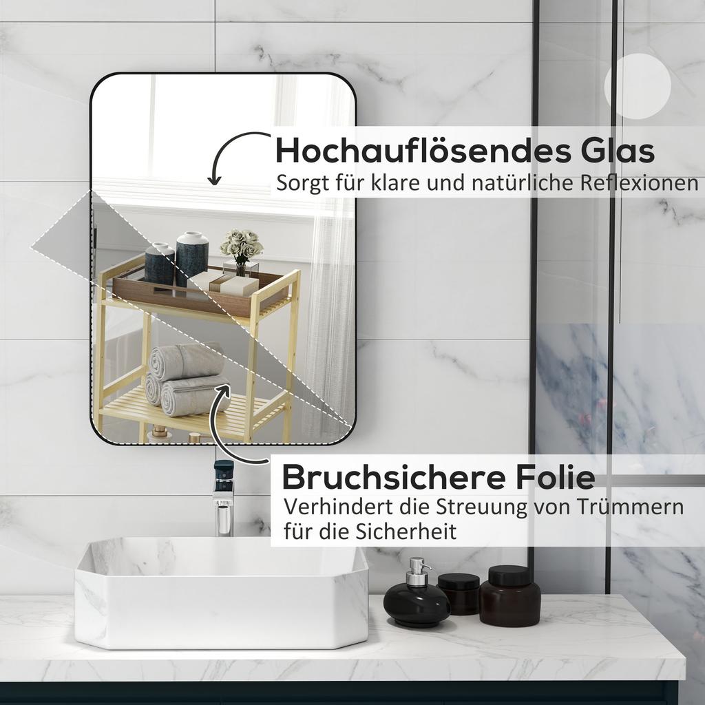 70 x 50cm Curved Bathroom Mirror - Black