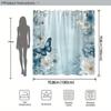 Botanical Curtain - Blue Butterfly & Flowers, White Roses & Lilies, Light Blue, Polyester,  Machine Washable, Elegant Bath