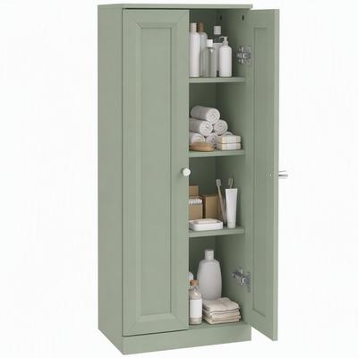 Narrow Bathroom Cabinet, Slim Storage Cabinet with 2 Doors & 4 Tiers, Freestanding Narrow Cupboard