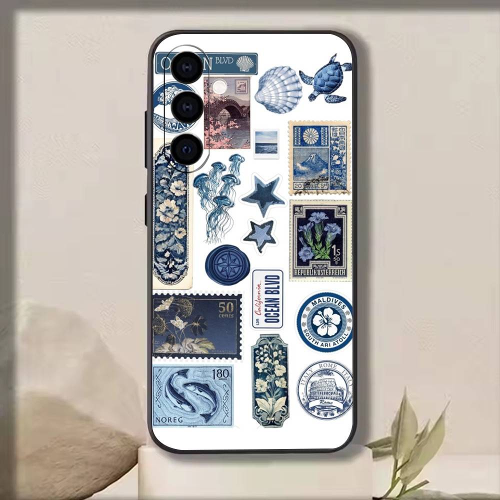 

Retro Stamp Phone Case For Samsung Galaxy A73,A72,A71,A70,A53,A52,A51,Soft Silicone Black Cover Samsung a30 a20