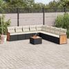 10 Piece Garden Sofa Set with Cushions Black Poly Rattan