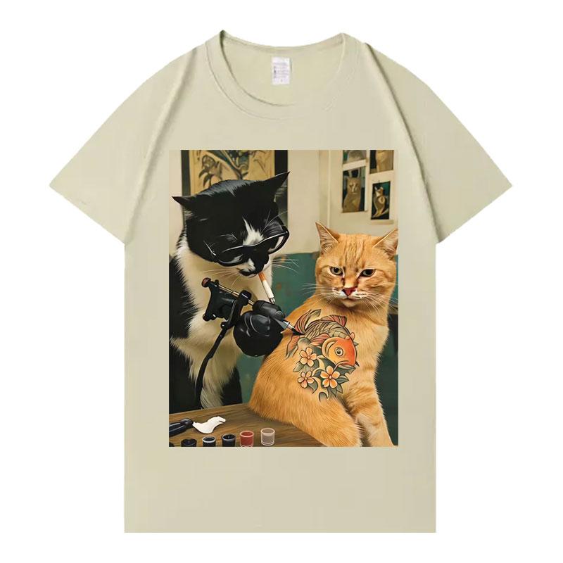 Trendy Graphic T Shrit Cat Smoking Tattoo Inked Funny Meme Tshirt Harajuku Y2k Tshirt Shortsleeve Summer O Neck Casual Tshrit