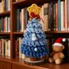 Crochet Christmas Tree Small Handmade Multi-layered Knitting Xmas Tree with Woodgrain Base for Winter Tabletop Home Room Party Decor