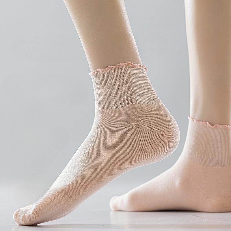 Women's Lace Loose-fitting Short Socks, Loose and Thin-mouthed Maternity Socks, Black Fungus and Lotus Leaf Rim Summer Socks