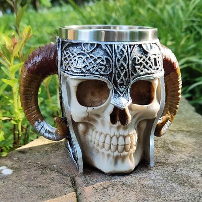 1 adet 550ml Boynuz Kafatası Kupası Bira Bardağı 3D Viking Kafatası Bira Kupası Kahve Kupası Paslanmaz Çelik İçme Kupası Cadılar Bayramı Hediyeleri İçecek Takımı