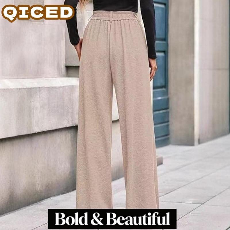 QICED Women's Fashion Casual Solid Color Print Pants & Capris