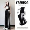 Women's High-Waisted Black Wide-Leg Ice Silk Pants - Casual Summer 2026