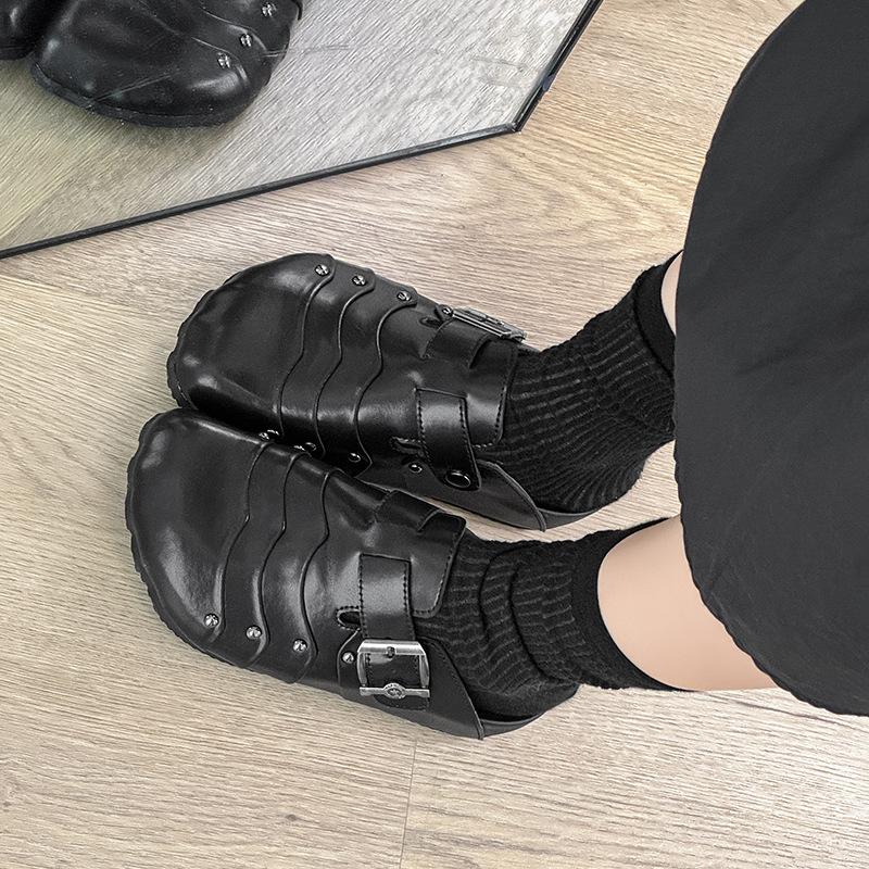 Vintage Tasche Kopf lässige Oberbekleidung faule Plateau-Slipper trendige Mode Leder Zehen-Boken-Schuhe 950718-T