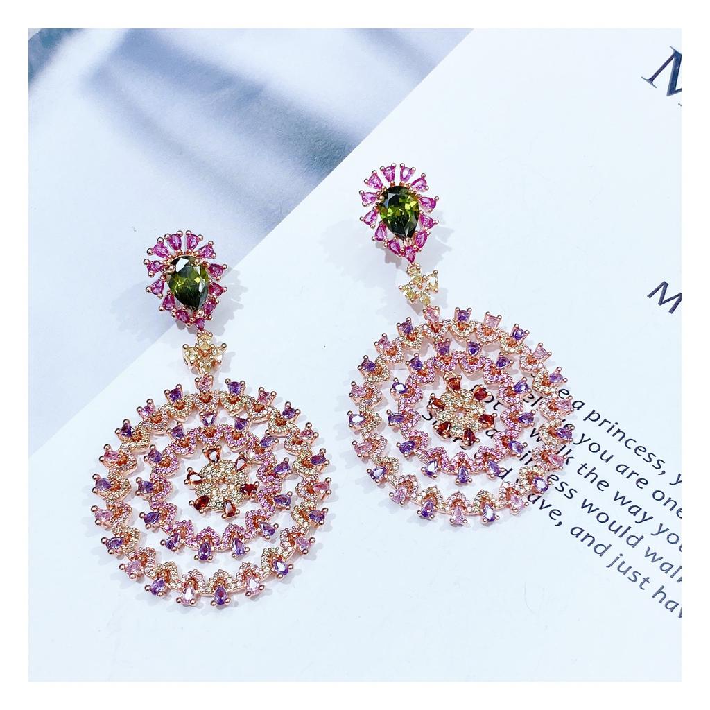 TIANSHE New Model Sector Long Style Pendant Earrings High-end Fashion Temperament Colorful Zircon Earrings