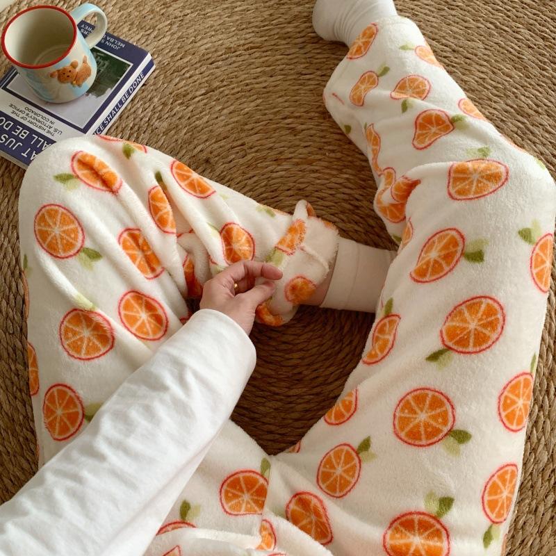Cartoon Flannel Pajama Pants for Women - Winter Warm Fleece Lounge Pants, Coral Velvet Sleepwear Bottoms for Students, Cozy Home & Outdoor Wear
