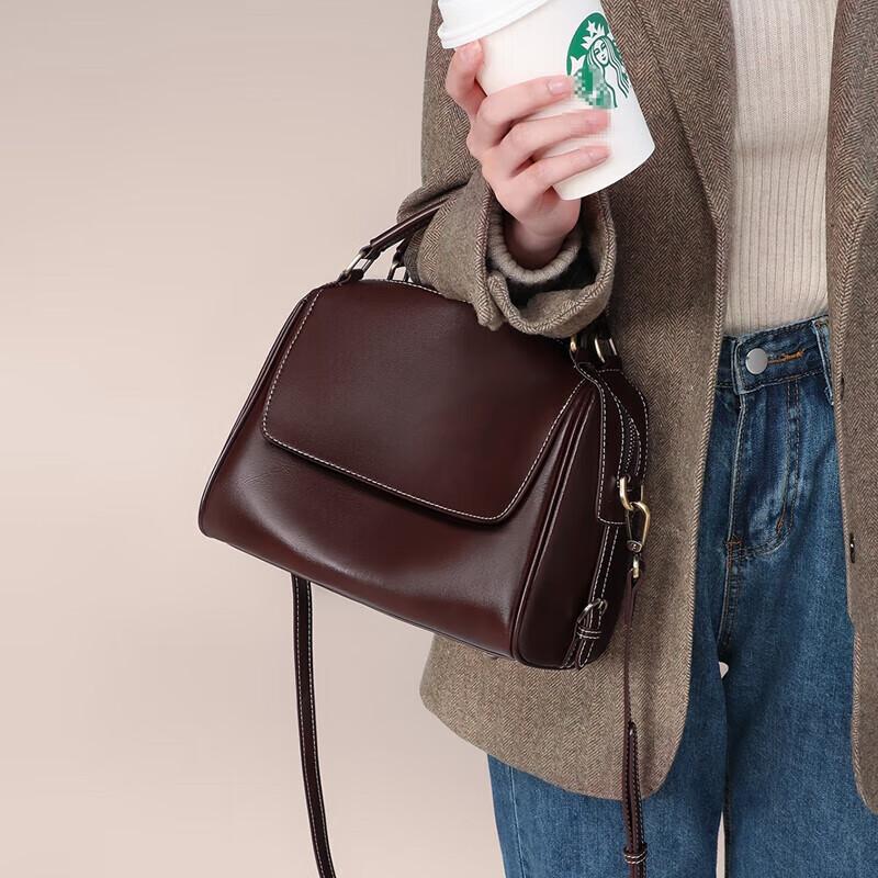 YUYULA Leather Handbag, Women's Crossbody Bag, Shoulder Bag, Coffee Color