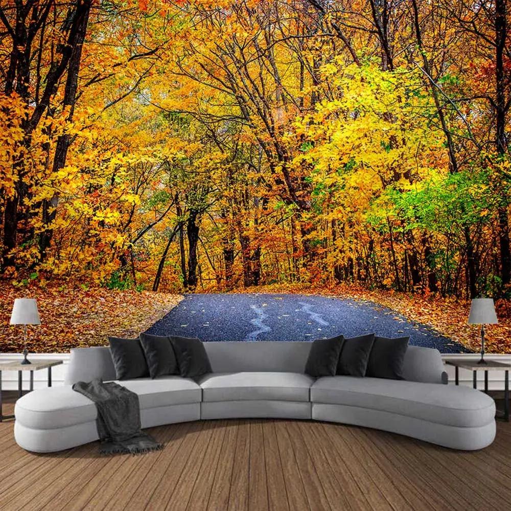 Autumn Forest Natural Landscape Tapestry Polyester Wall Hanging Aesthetic Home Decor for Living Room Bedroom