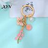 Enamel Pendant Keychain with Round Imitation Pearls, Flower Butterfly Charm Key Ring, Pastoral Style Layered Holder