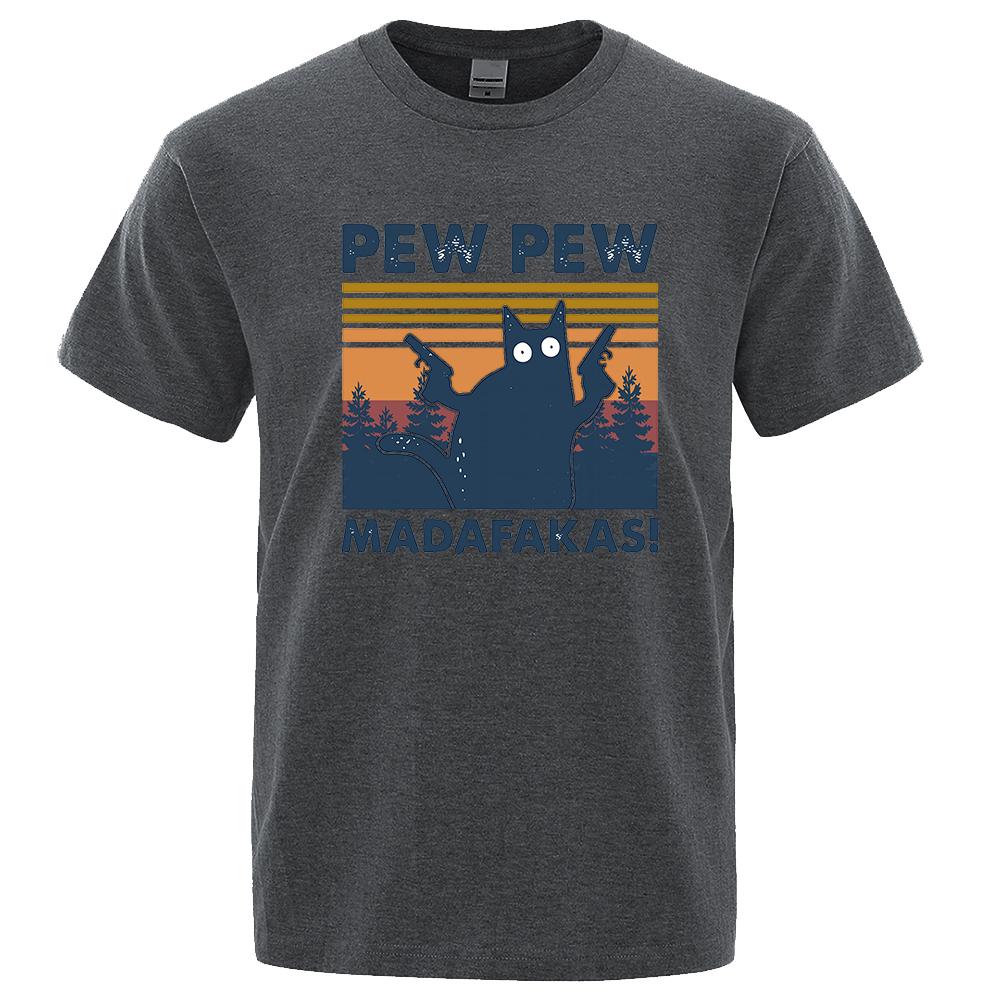 Pew Pew Madafakas Funny Street Cartoons Printed Male Tee Clothes Summer Cotton T Shirt O-Neck Hip Hop Men T-Shirt Oversized Tees