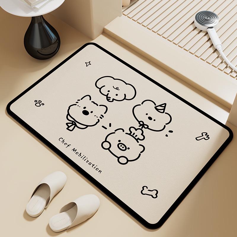 Cute Little Bear Anti-slip Diatom Mud Bathroom Mat - Water Absorbing Floor & Shower Foot Mat