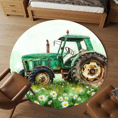 1 Stück Traktor Feld Büro Runder Teppich, Unter Bürostühlen Schlafzimmer Wohnzimmer Heimdekoration, Teppich für Büro -1110032