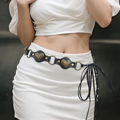 Trendy Retro Waist Belt Y2K Adjustable Rivet Waist Belt PU Leather Tied Waist Rope Women Waist Accessory