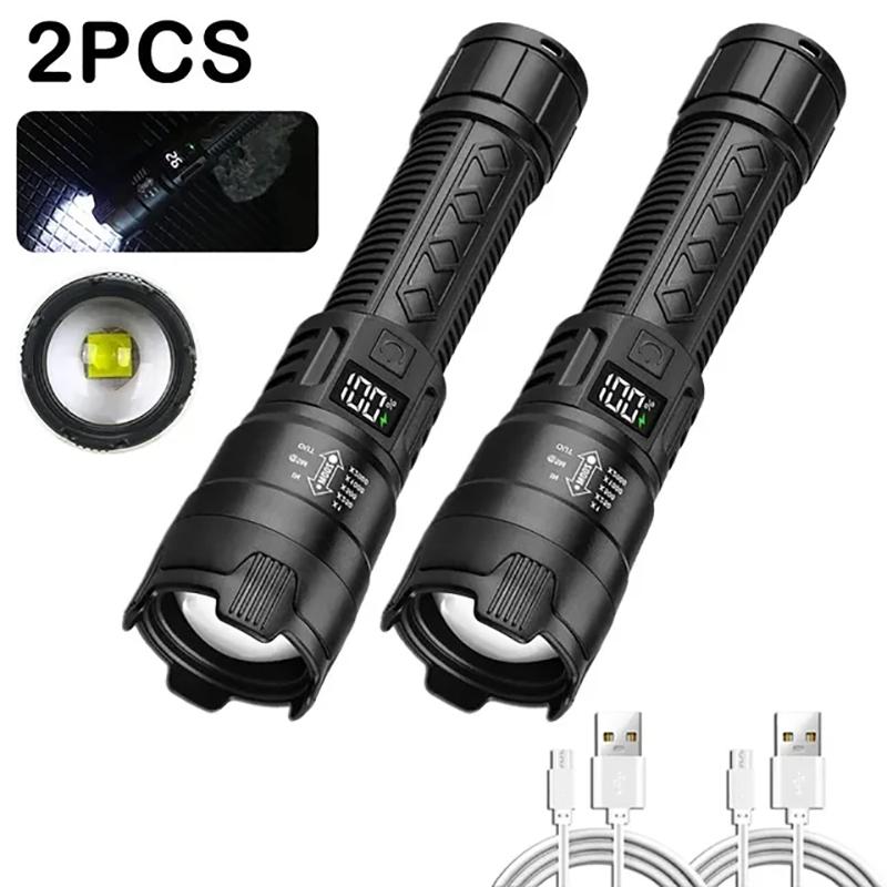 P900 LED Tactical Flashlight, High-Power Zoomable Handheld Torch, 1200mAh Rechargeable Lithium Battery, USB Charging for Camping