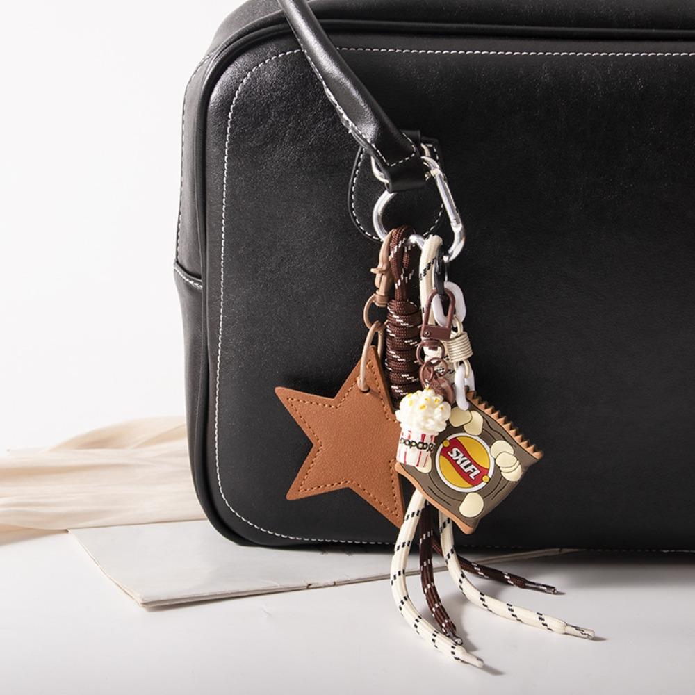 Popcorn Potato Chips Star Shaped Keychain PU Leather Star Keyring  Children Girl